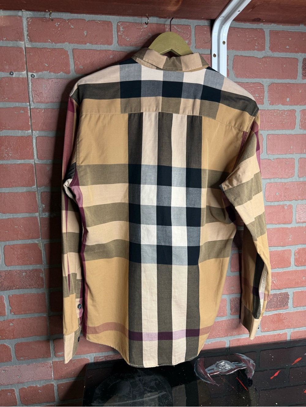 Burberry Check Button Up T-Shirt Plaid Long Sleeve Tee Mens Size Medium - Picture 7 of 10